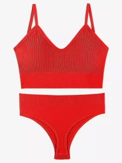 Bridal Lingerie Lingerie 2-Piece Bralette Set Plus Size Thin Wireless Sports Bra Push-Up Effect French Triangle Bra Panty Sets