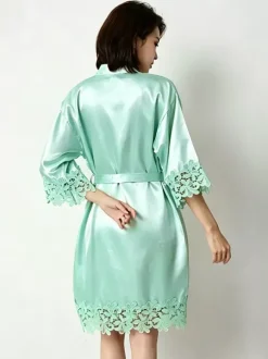 Bridal Lingerie Pajamas Sleepwear Robes Pink Crochet Negligees Nightgown