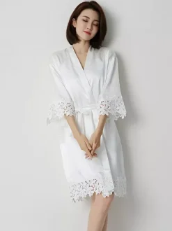 Bridal Lingerie Pajamas Sleepwear Robes Pink Crochet Negligees Nightgown