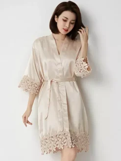 Bridal Lingerie Pajamas Sleepwear Robes Pink Crochet Negligees Nightgown