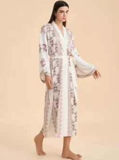 Bridal Lingerie Pajamas Sleepwear Robes Apricot Lace Up Printed Indoor Lingerie Negligees Nightgown