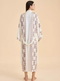 Bridal Lingerie Pajamas Sleepwear Robes Apricot Lace Up Printed Indoor Lingerie Negligees Nightgown