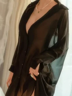 Bridal Lingerie Robes Sexy Sheer White Buttons Layered Transparent Nightgown Shirt Lingerie