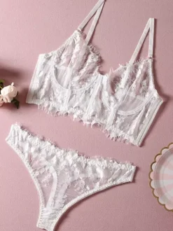 Bridal Lingerie Women Bra Black Floral Print Lace 2-Piece Lingerie Bras Sets Sleepwear Mesh Nightgown