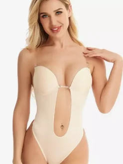 Bridal Lingerie Women's Bustier Invisible Low-Back Seamless Plunge Shapewear Nude Sleeveless Backless Bra Bodysuit