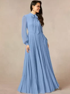 Bridal Mother Dress Designed Neckline Long Sleeves A-Line Bows Floor-Length Guest Dresses For Wedding