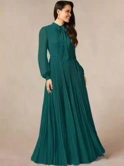 Bridal Mother Dress Designed Neckline Long Sleeves A-Line Bows Floor-Length Guest Dresses For Wedding