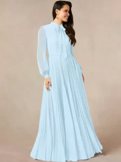 Bridal Mother Dress Designed Neckline Long Sleeves A-Line Bows Floor-Length Guest Dresses For Wedding