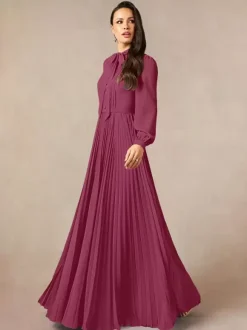 Bridal Mother Dress Designed Neckline Long Sleeves A-Line Bows Floor-Length Guest Dresses For Wedding