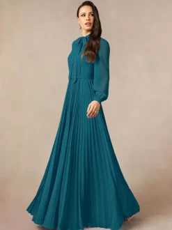 Bridal Mother Dress Designed Neckline Long Sleeves A-Line Bows Floor-Length Guest Dresses For Wedding