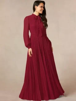 Bridal Mother Dress Designed Neckline Long Sleeves A-Line Bows Floor-Length Guest Dresses For Wedding