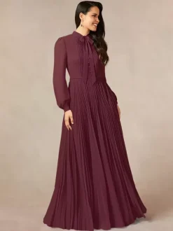 Bridal Mother Dress Designed Neckline Long Sleeves A-Line Bows Floor-Length Guest Dresses For Wedding