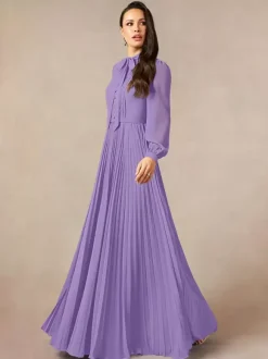 Bridal Mother Dress Designed Neckline Long Sleeves A-Line Bows Floor-Length Guest Dresses For Wedding