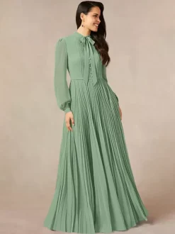 Bridal Mother Dress Designed Neckline Long Sleeves A-Line Bows Floor-Length Guest Dresses For Wedding