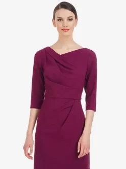 Bridal Mother Dress Designed Neckline Half Sleeves Sheath Pleated Floor-Length Wedding Guest Dresses