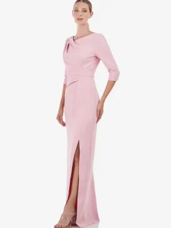Bridal Mother Dress Designed Neckline Half Sleeves Sheath Pleated Floor-Length Wedding Guest Dresses