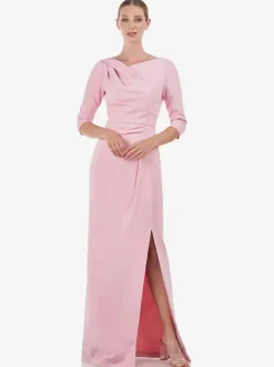Bridal Mother Dress Designed Neckline Half Sleeves Sheath Pleated Floor-Length Wedding Guest Dresses