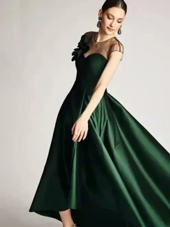 Bridal Mother Dress Illusion Neckline Sleeveless A-Line Pleated Wedding Guest Dresses