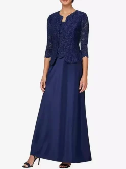 Bridal Mother Dress Jewel Neck 3/4 Length Sleeves Mermaid Lace Guest Dresses For Wedding
