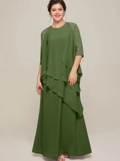 Bridal Mother Dress Jewel Neck Sleeveless A-Line Ruffles Wedding Guest Dresses