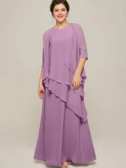 Bridal Mother Dress Jewel Neck Sleeveless A-Line Ruffles Wedding Guest Dresses