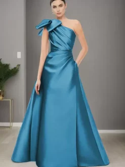 Bridal Mother Dress One-Shoulder Sleeveless A-Line Bows Floor-Length Wedding Guest Dresses