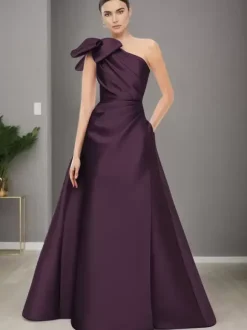 Bridal Mother Dress One-Shoulder Sleeveless A-Line Bows Floor-Length Wedding Guest Dresses