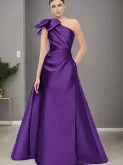 Bridal Mother Dress One-Shoulder Sleeveless A-Line Bows Floor-Length Wedding Guest Dresses