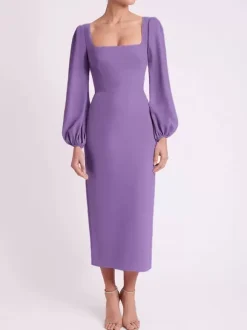 Bridal Mother Dress Square Neck Long Sleeves Short Tea-Length Guest Dresses For Wedding