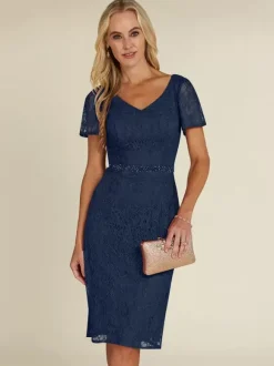 Bridal Mother Dress V-Neck Short Sleeves Short Lace Knee-Length Wedding Guest Dresses