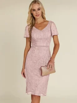 Bridal Mother Dress V-Neck Short Sleeves Short Lace Knee-Length Wedding Guest Dresses