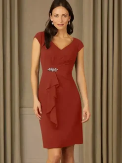Bridal Mother Dress V-Neck Short Sleeves Pleated Rhinestones Details Guest Dresses For Wedding