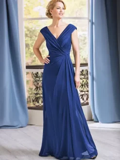 Bridal Mother Dress V-Neck Sleeveless A-Line Pleated Floor-Length Wedding Guest Dresses