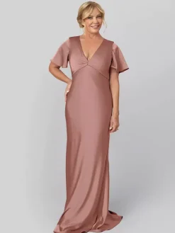 Bridal Mother Dress V-Neck Short Sleeves Ball Gown Ruffles Wedding Guest Dresses