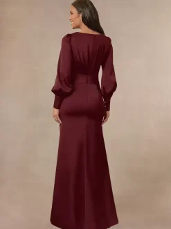 Bridal Mother Dress V-Neck Long Sleeves Mermaid Pleated Guest Dresses For Wedding