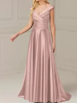 Bridal Mother Dress V-Neck Sleeveless A-Line Pleated Floor-Length Wedding Guest Dresses