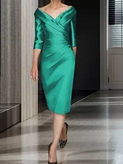Bridal Mother Dress V-Neck Half Sleeves A-Line Pleated Wedding Guest Dresses