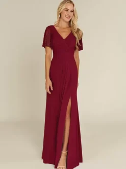 Bridal Mother Dress V-Neck Short Sleeves Sheath Beaded Guest Dresses For Wedding