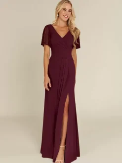 Bridal Mother Dress V-Neck Short Sleeves Sheath Beaded Guest Dresses For Wedding