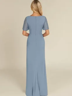 Bridal Mother Dress V-Neck Short Sleeves Sheath Beaded Guest Dresses For Wedding