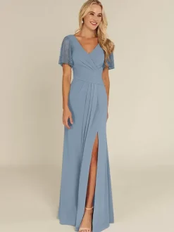 Bridal Mother Dress V-Neck Short Sleeves Sheath Beaded Guest Dresses For Wedding