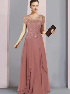 Bridal Mother Dress V-Neck Short Sleeves A-Line Lace Floor-Length Wedding Guest Dresses Free Customization