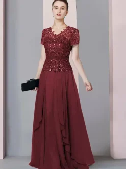 Bridal Mother Dress V-Neck Short Sleeves A-Line Lace Floor-Length Wedding Guest Dresses Free Customization