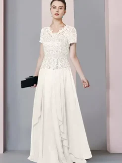 Bridal Mother Dress V-Neck Short Sleeves A-Line Lace Floor-Length Wedding Guest Dresses Free Customization