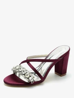 Bridal Sandals Deep Blue Satin Chic Open Toe Rhinestones Wedding Sandals