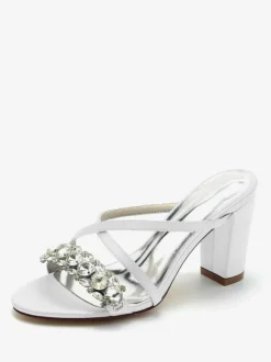 Bridal Sandals Deep Blue Satin Chic Open Toe Rhinestones Wedding Sandals