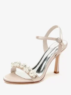 Bridal Sandals Ivory Satin Chic Open Toe Rhinestones Wedding Sandals