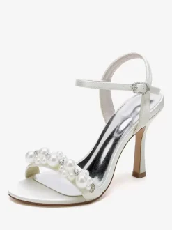 Bridal Sandals Ivory Satin Chic Open Toe Rhinestones Wedding Sandals