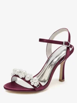 Bridal Sandals Ivory Satin Chic Open Toe Rhinestones Wedding Sandals