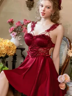Bridal Babydolls Lingerie Women White Lace Backless Satin Nightgown